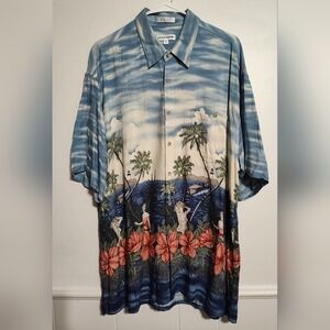 Vintage 90s‎ Hawaiian Shirt 100% Rayon Pierre Cardin Dancing Women Ocean Beach